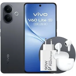 Vivo V60 Lite 5G Smartphone - 8GB RAM + 256GB ROM, Pantalla AMOLED 6.77" 120Hz, 6500 mAh, 90W, Cámara 50MP, Negro - Incluye Cargador 90W y Buds